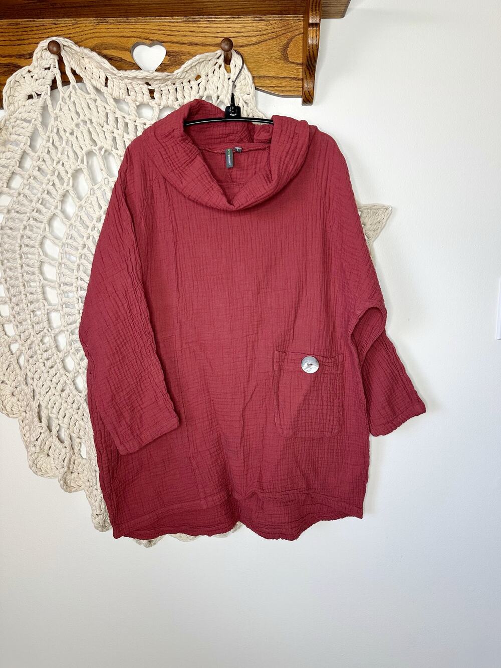 Shannon Passero Lagenlook Cotton Gauze Oversized Cowl Neck Tunic Small